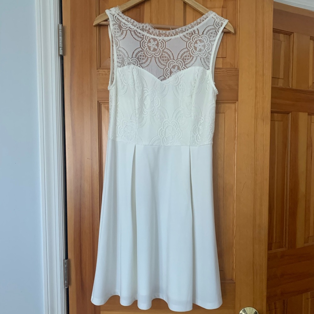 White dress with top half lace, low back